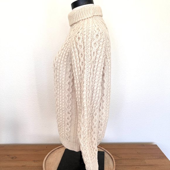 70's Carbery Irish Wool - Chunky Cream Sweater - Fisherman Knit- Size Medium - Picture 4 of 14
